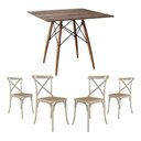 Ver imagem 1 de Conjunto de Mesa Eiffel Quadrado Tampo de Madeira 90cm Amêndoa com 4 Cadeiras Katrina Off White