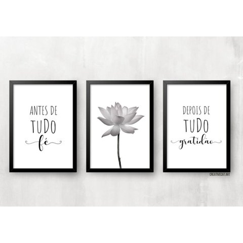 Kit 3 Quadros para Casa - Fé e Gratidão:pinus