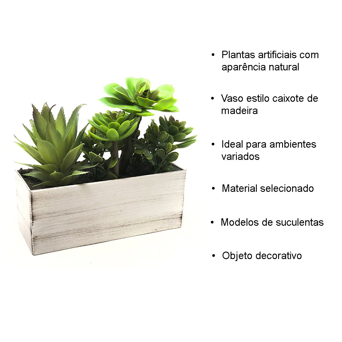 Planta Artificial Suculenta Pequeno Retangular Madeira 20cm - 4