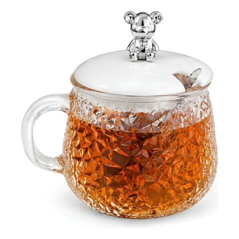 Meleira e Açucareiro de Vidro Transparente 300ml com Tampa e Colher Ursinho - Organizador Cozinha