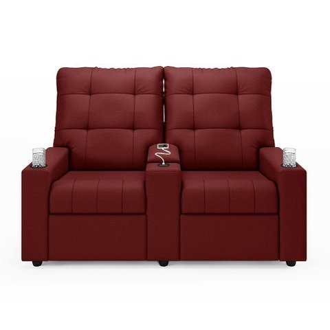 Poltrona do Papai Reclinável Sala de Cinema 2 Lugares Manual Baú Usb Veludo Vermelho
