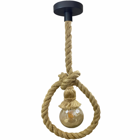 Pendente Corda Sisal Rústico 1,00m Nó Laço Baixo Soquete Porcelana Luminária Reflezzo