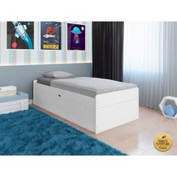 Cama Solteiro com Bau Interno Embutido Pratica Reforçada Camila Mdf/mpd Framar Branca - 3