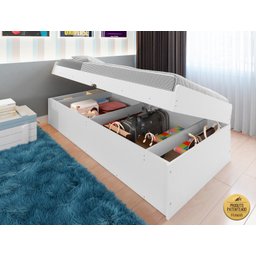 Cama Solteiro com Bau Interno Embutido Pratica Reforçada Camila Mdf/mpd Framar Branca - 1