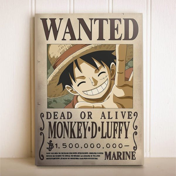 Placa Decorativa Anime One Piece Wanted Monkey D Luffy