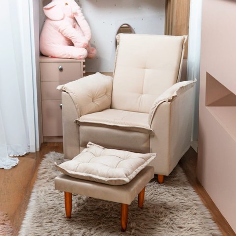 Poltrona Relaxante para Idosos Luna Suede Bege Liso Tana Decor Newbelle Decor