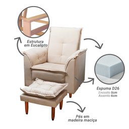 Poltrona Relaxante para Idosos Luna Suede Bege Liso Tana Decor Newbelle Decor - 3