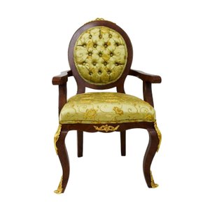 Cadeira de Braço Medalhão Clássico Tecido Damasco Luxuoso