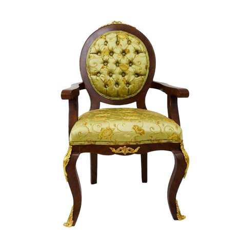 Cadeira de Braço Medalhão Clássico Tecido Damasco Luxuoso