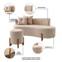 Ver imagem 3 de Conjunto Sofá Curvo Orgânico + 01 Puff Luna Boucle Bege - Montanaris Decor