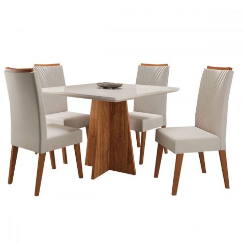 Mesa de Jantar 4 Lugares Venice com Vidro Mel/bege/off White - Viero Móveis