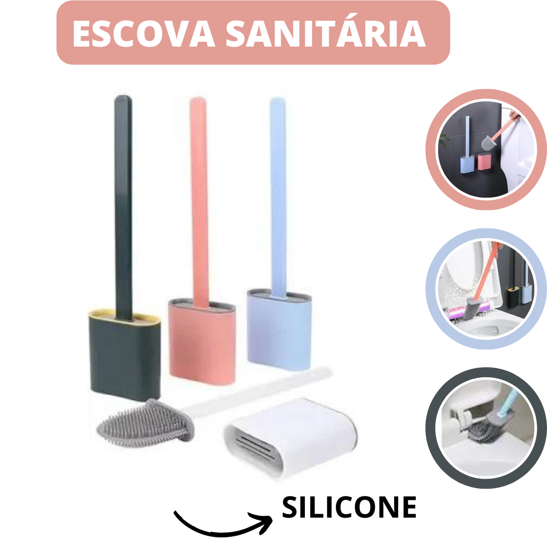 Escova Sanitária Silicone de Limpar Vaso Sanitário Suporte - 3