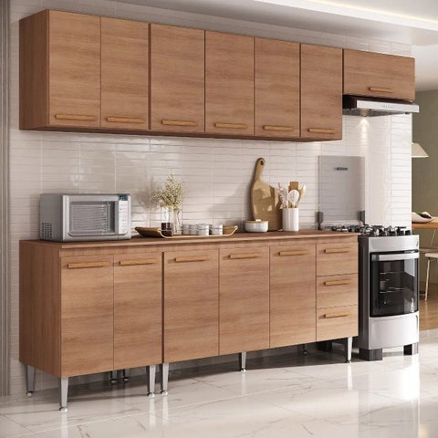 Cozinha Completa Modulada Audi 280cm Luxo com Armário Aéreo e Balcão - Madeirada Inteira