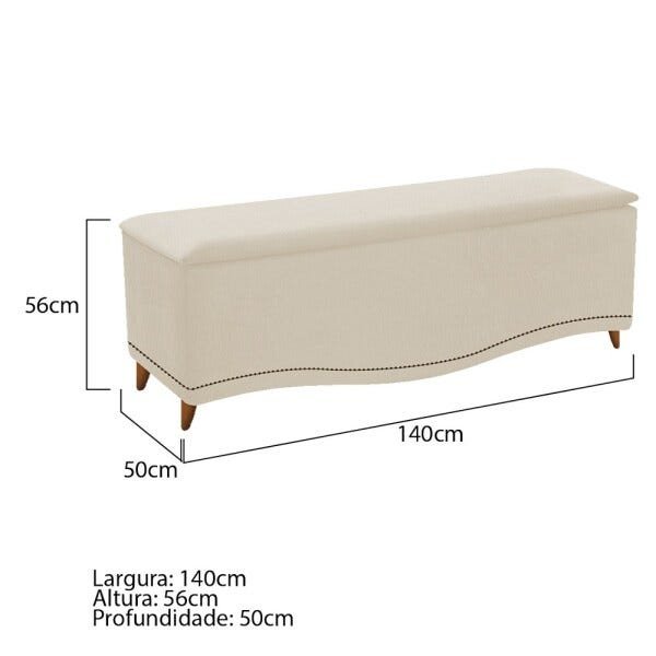 Recamier Divã Yasmim Baú 140cm Estofado 2 Lugares Casal para Sala de Estar Quarto Suede Bege - Amar - 2