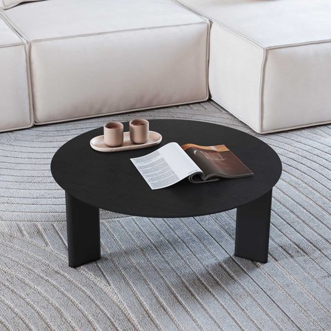 Mesa de Centro Redonda Orgânica Chanfrada Artesano 80 Cm (larg) Mdp Nero (preto) Pés Madeira Maci