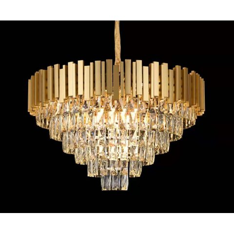 Lustre Redondo Dourado com Cristais 15E14 70cm PARIS LUZ
