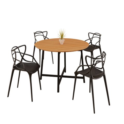 Sala de Jantar Mesa 90cm 4 Cadeiras Allegra Estilo Moderno