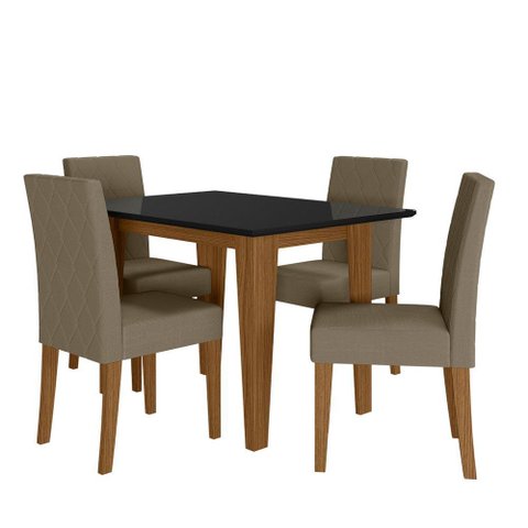 Sala de Jantar Kate 120x90 Tampo com Vidro 4 Cadeiras Jade Poliman Móveis