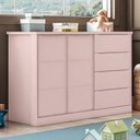 Ver imagem 4 de Cômoda Infantil Pérola 4 Gavetas 2 Portas MDF Rosê Phoenix Baby