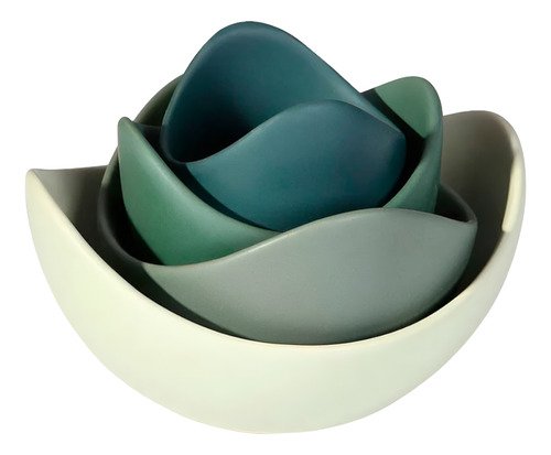 Cj Bowls Decor Ceram Vitrificada Flor de Lotus - Verde