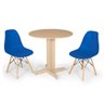 Conjunto Mesa de Jantar Redonda Bellus Natural 80cm com 2 Cadeiras Eames Eiffel - Azul - 1