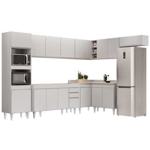 Armário de Cozinha Modulada de Canto 8 Peças CP07 Balcão Branco - Lumil Lumil Móveis