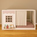 Ver imagem 1 de Cama Montessoriano Casinha Reta com Janela e Cortina Madeira Maciça Branco/rosa Housin