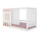 Ver imagem 3 de Cama Montessoriano Casinha Reta com Janela e Cortina Madeira Maciça Branco/rosa Housin