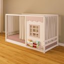Ver imagem 2 de Cama Montessoriano Casinha Reta com Janela e Cortina Madeira Maciça Branco/rosa Housin