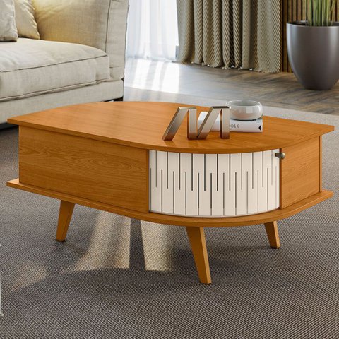 Mesa de Centro Orgânica para Sala Living 90cm Leda M07 Cinamomo Off White - Lyam Decor