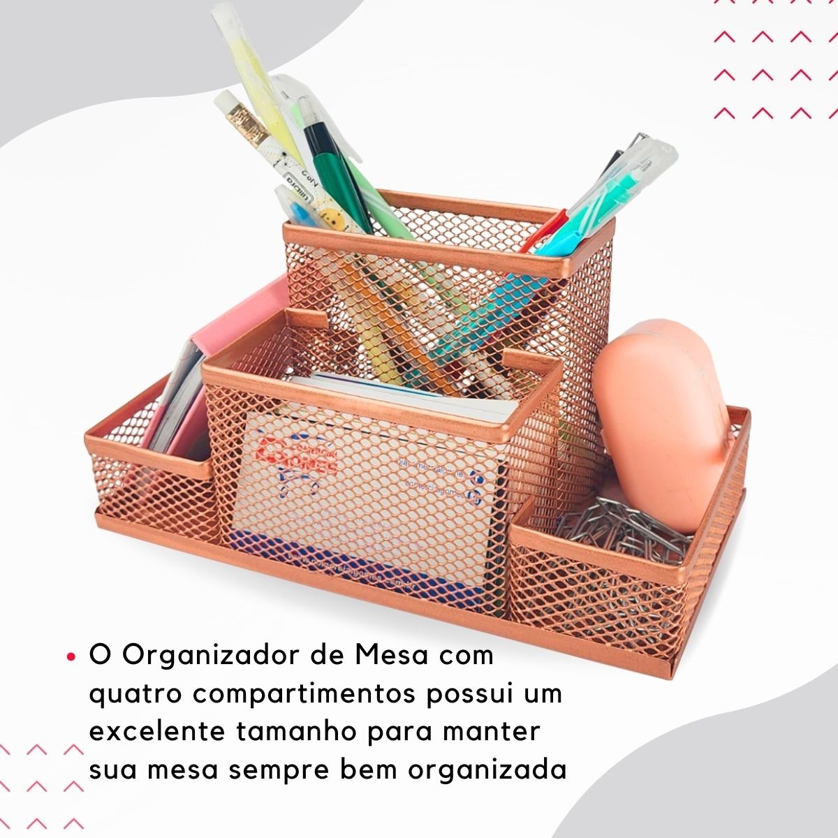 Kit Organizador de Escritorio Rose Gold, Lixeira Aramada, Porta Caneta, Bandeja Porta Papel - Org. 4 - 3