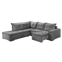 Sofá de Canto Denver 5 Lugares Retrátil Suede 197cm X 226cm Cor Cinza - 1