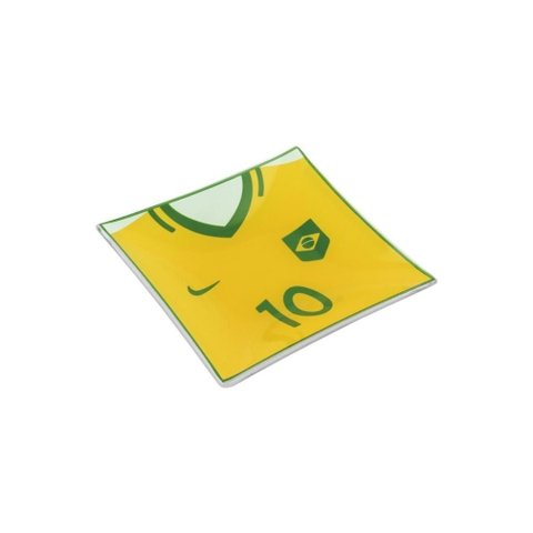 Kit 2 Unidades Prato para Petiscos Copa do Mundo Petisqueira de Vidro Camisa 10 Brasil Decoração