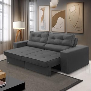 Sofá Retrátil e Reclinável 3 Lugares 2,10m com Molas Milena Suede Cinza Rover & Beato