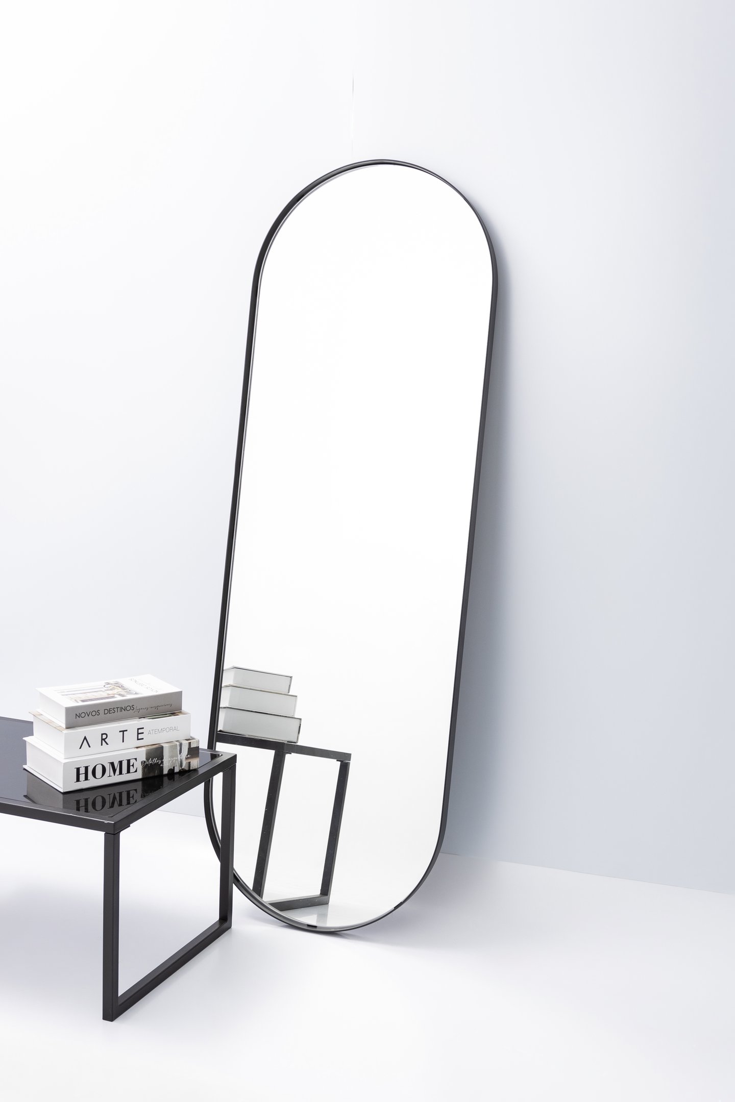 Espelho Grande Corpo Inteiro Parede Oval com Moldura em Metal 150 X 50 Cm- Preto - 2