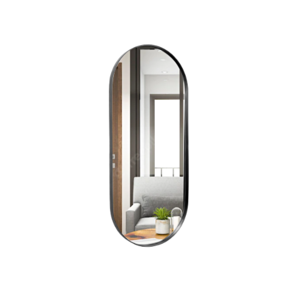Espelho Grande Corpo Inteiro Parede Oval com Moldura em Metal 150 X 50 Cm- Preto - 5