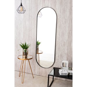 Espelho Grande Oval com Moldura em Metal Corpo Inteiro 150 X 50 Cm Preto