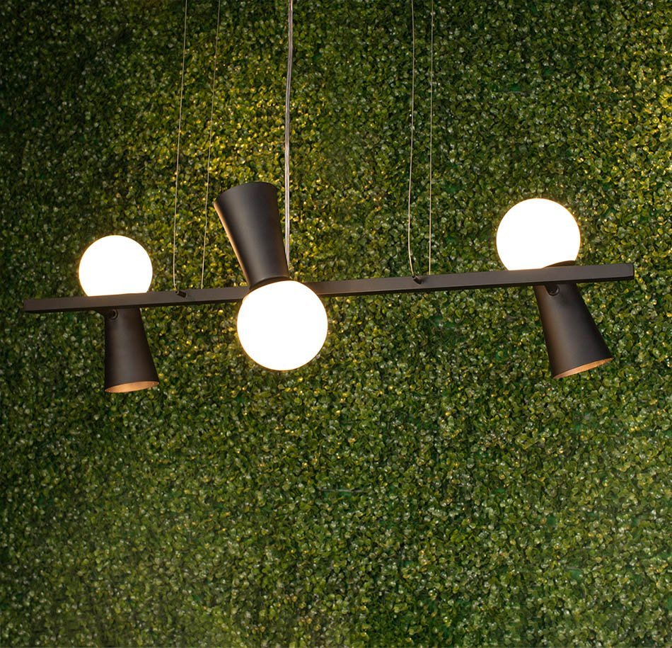 Luminária Pendente Articulado com 3 Globos de Vidro Mod. Wc3.1 Wood Iluminação Preto - 3