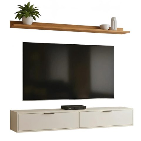 Rack TV 65 pol. Suspenso 160cm 2 Portas Lila Off/Cinamomo Z49 - Mpozenato
