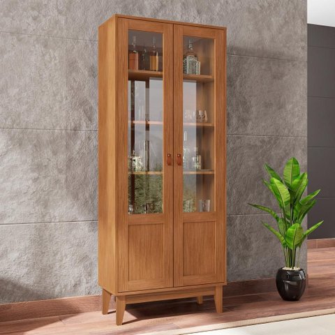 Cristaleira 2 Portas Vidro 4 Prateleiras 1 Nicho Pés Madeira Cedro Lyra