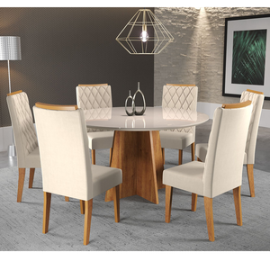 Mesa de Jantar Redonda Young com 6 Cadeiras Iza Mel/bege/vd Off White - Casa Giulia