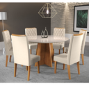 Ver imagem 1 de Mesa de Jantar Redonda Young com 6 Cadeiras Iza Mel/bege/vd Off White - Casa Giulia