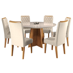 Mesa de Jantar Redonda Young com 6 Cadeiras Iza Mel/bege/vd Off White - Casa Giulia - 2