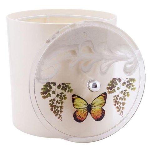 Lixeira Decorada Bege com Borboleta Amarela