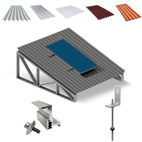 Kit Estrutura Suporte Fixador Linha C P/ 1 Placa Solar Alumínio Inox Telha Fibro Ondulada Viga Metál