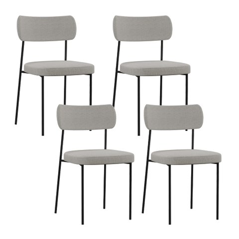 Kit 04 Cadeiras Decorativa Estofada para Sala de Jantar Melina F01 Linho Cinza - Lyam Decor