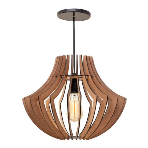Kit 3 Pendente Mdf Poptem Curvy Madeira Lustre 37cm Luminária Sala