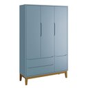 Ver imagem 2 de Jogo de Quarto Infantil Guarda Roupa 3 Portas e Cômoda 1 Porta Classic Azul Fosco com Pés Amadeirado