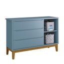 Ver imagem 6 de Jogo de Quarto Infantil Guarda Roupa 3 Portas e Cômoda 1 Porta Classic Azul Fosco com Pés Amadeirado