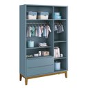Ver imagem 4 de Jogo de Quarto Infantil Guarda Roupa 3 Portas e Cômoda 1 Porta Classic Azul Fosco com Pés Amadeirado